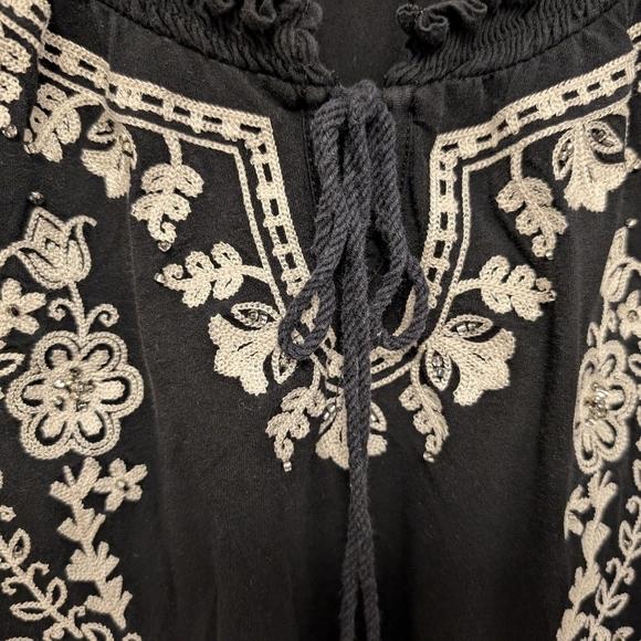 PEASANT Top Embroidered Beaded Ruched Bohemian Smocked Medium - Picture 4 of 11